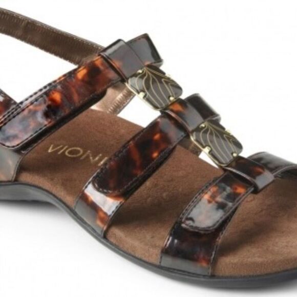 Vionic Amber Tortoise Patent Strappy Sandals Sz 8 - Picture 1 of 7